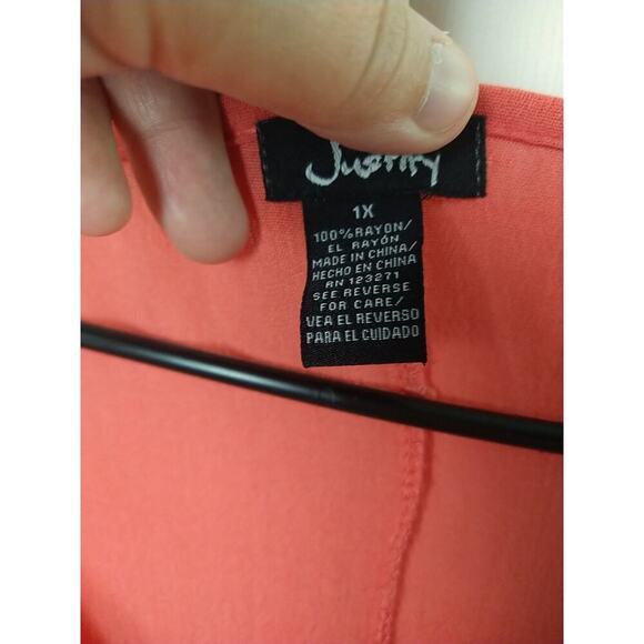 Justify Pink V Tassel Long Sleeve Semi Sheer Blouse. Size 1X - Picture 8 of 11